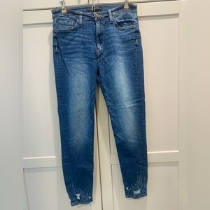 Flying Monkey Skinny jean, size 29, distressed at the ankle, 10” rise, 25”inseam